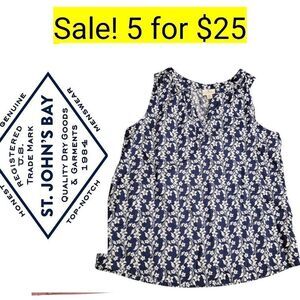 St. John's Bay Sleeveless Blouse Blue & White Cottagecore Floral Sale 5 for $25